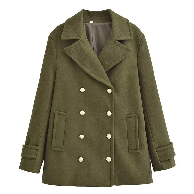 

Green Wool Women Suit Ladies Formal Blazer Elegant Cashmere Female Double Button Winter Warm Office Lady Jacket Coat