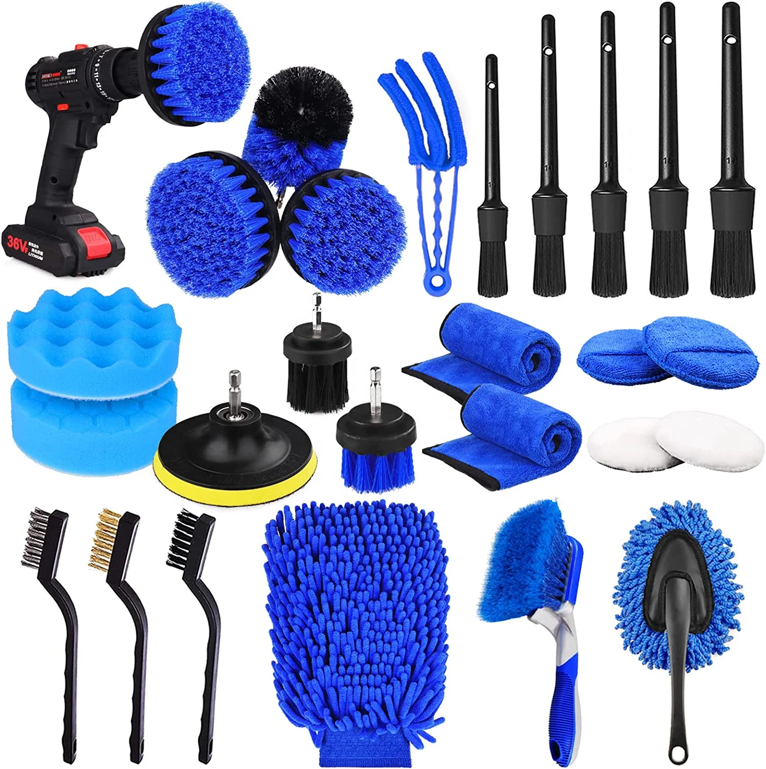 

26pcs Car Cleaning Brush Set with Waxing Sponge Pads Polishing Pad Kit for Car Cleaning Tools