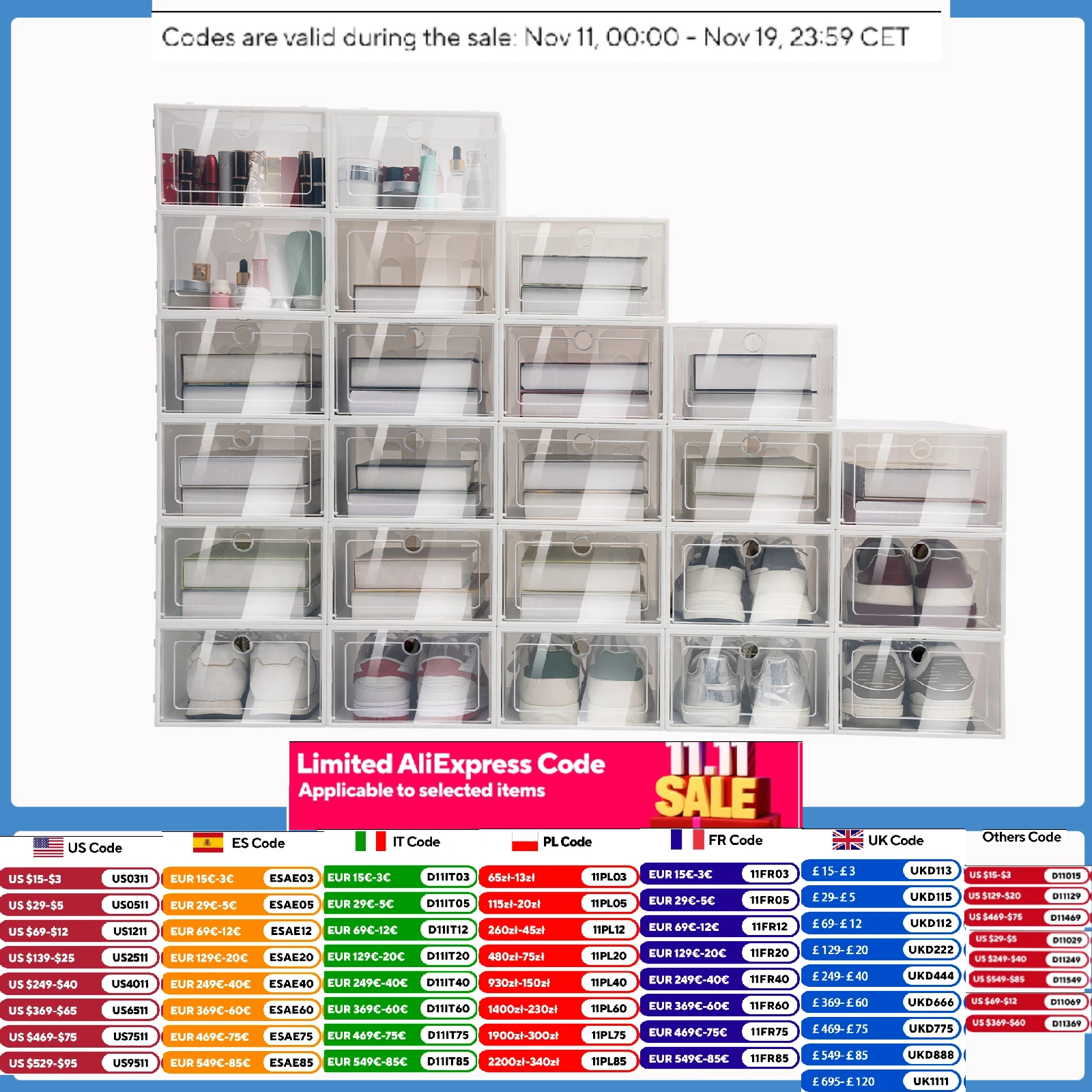 20/24 Pcs Foldable Transparent Shoe Box Simple Plastic Drawer Style Stackable Box Dustproof Free Combination Rack