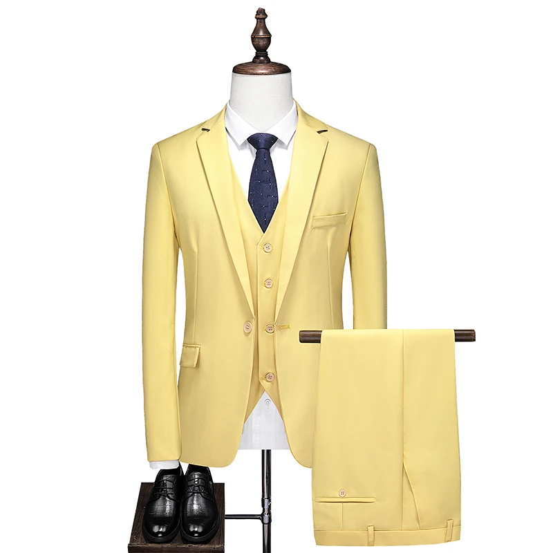 M-6XL High Quality Men (suit + Vest + Trousers) 3/2-piece Groomsman Suit Smart Casual Four Seasons Polyester Single Breasted