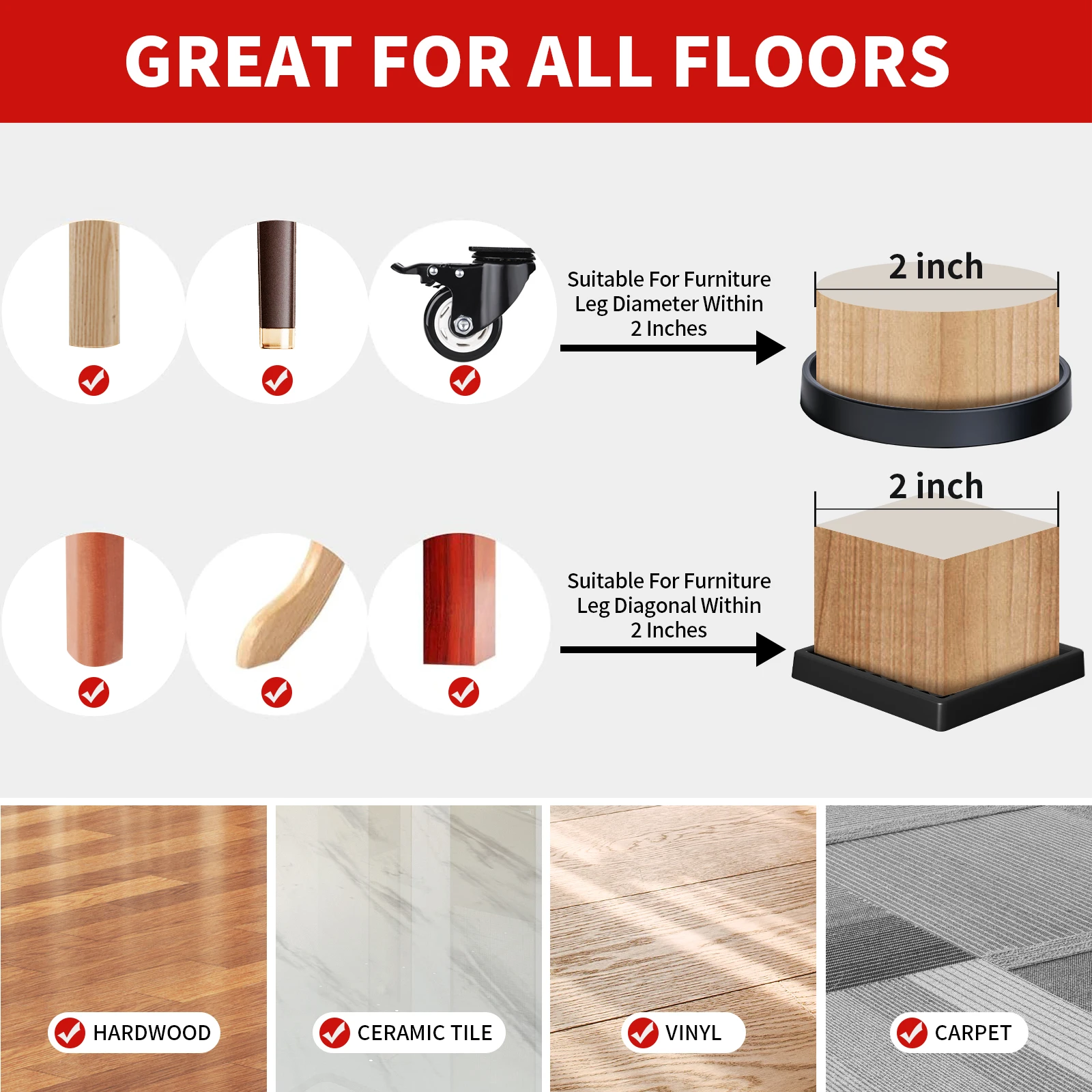 4PCS Round Rubber Furniture Caster Cups Anti-Slip Furniture