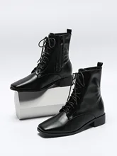  Shoes Winter Boots Genuine Leather Fur Flat Heel Lace Up Elegant Rubber Low Autumn Ladies Riding Casual Concise Rome Lace-Up Ank 