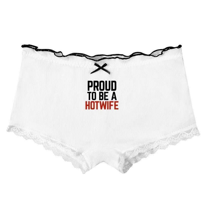 PROUD TO BE A HOT WIFE Lace Boyshorts Sexy Panties Bow Underwear
