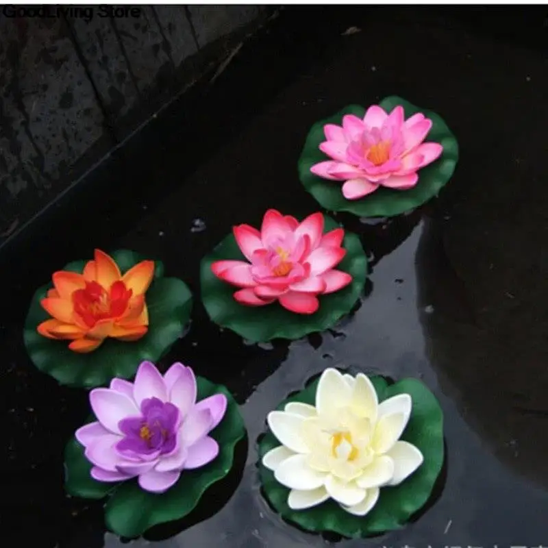 Eva Plastic 10cm Artificial Lotus Water Lily Floating Flower Pond Tank Plant Ornament Home Garden Pond Decoration 1PC