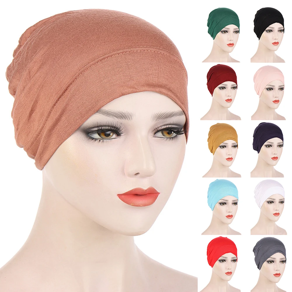 

Muslim Turban Headscarf Women Hijabs,Bottom Hat,Pullover Hat,Pure Color Headcloth,Bonnet Cancer Cap,Helmet Instant Prayer Hat