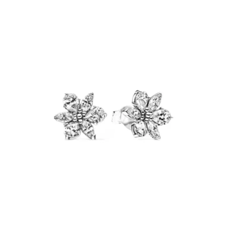Temperament 925 sterling Silver Charm Love Drops Flowers Quadleaf Zircon earrings for women fashion DIY fine jewelry gift