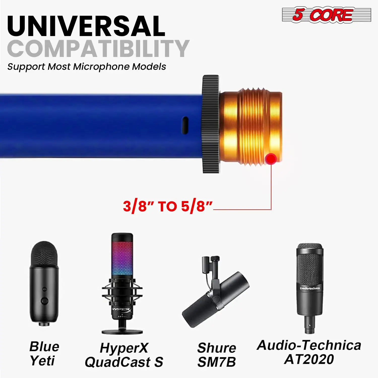 5 Core Tripod Mic Stand Adjustable Holder Floor Microphone Boom Arm MS 080 D-BLU