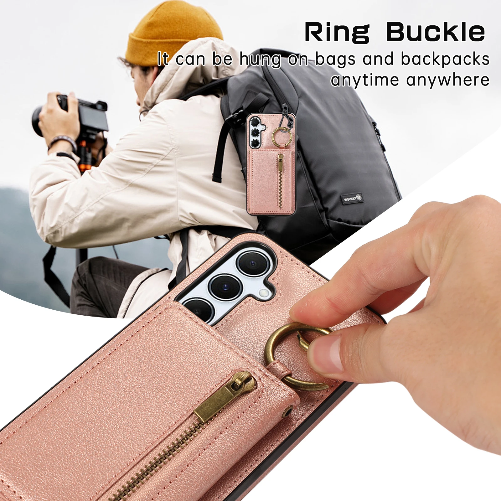 Elegant Leather Crossbody Wallet Case with Zipper and Card Slot