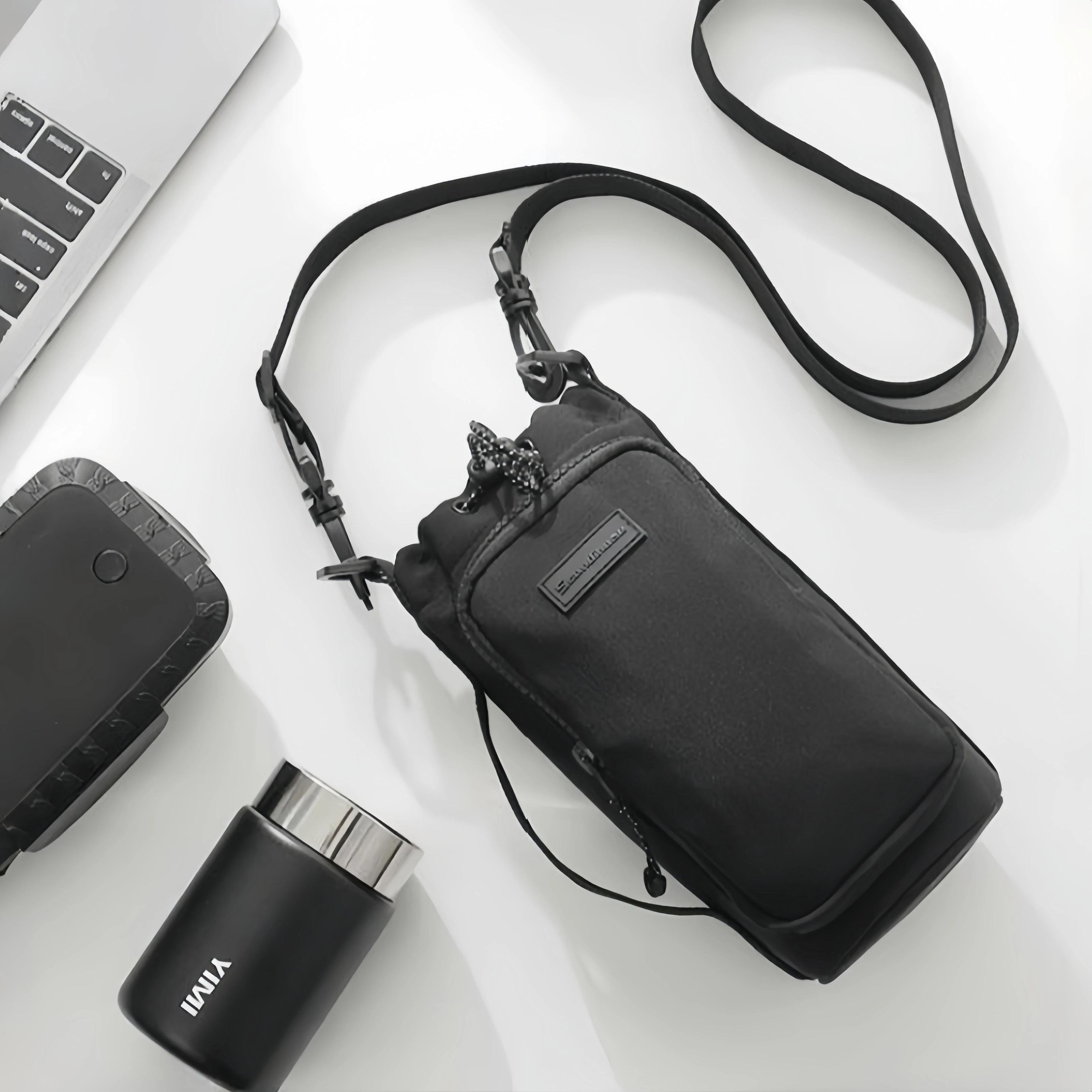 Portable Water Bottle Bag Strap Holder Pouch Thermal Vacuum Mug Cup Sleeve Cup Insulated Protective Bottle Cover Black 1pcs