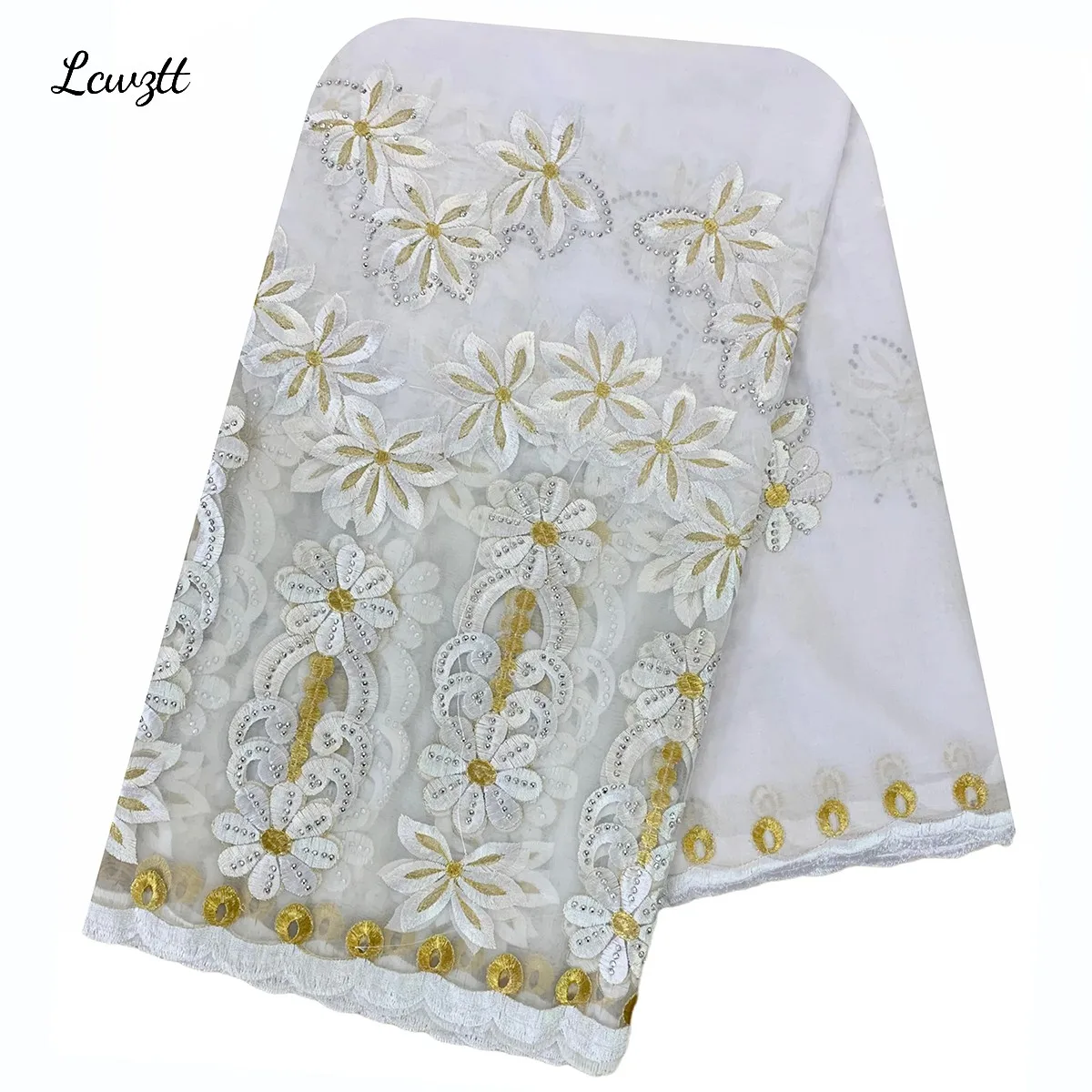 2023 Hot Sale Fashion Muslim  African Women Dubai Scarf Big Size Embroidery Cotton splicing with Net Women Hijab Scarf  Sc-80