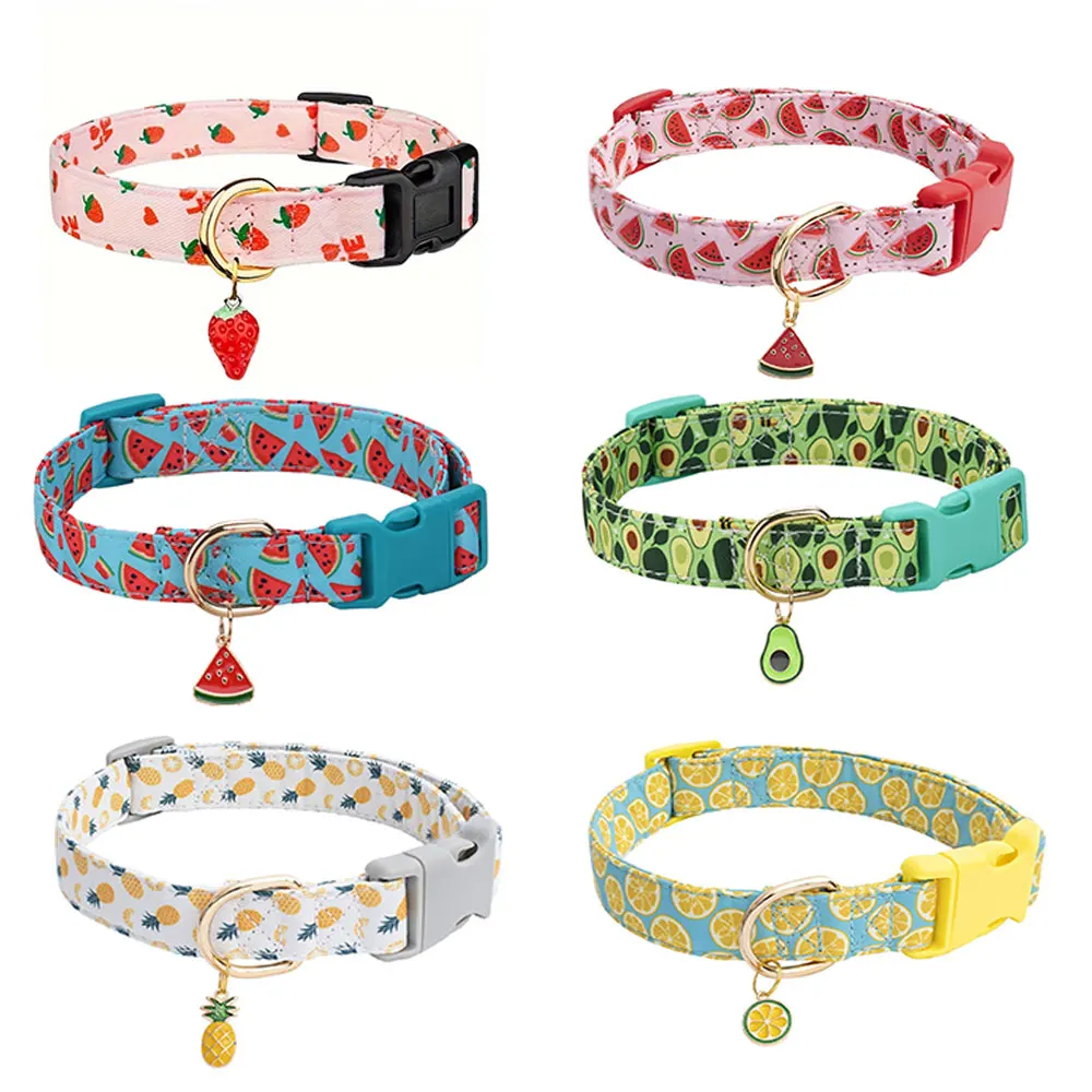 Fruit Pattern Pet Collar with Metal Fruit Pendant – Adjustable for Cats, Puppies & Small Dogs 3