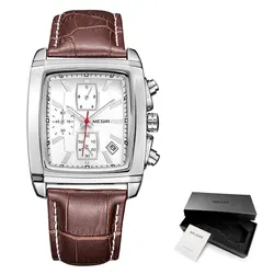 Megir Luxury Men's Waterproof Leather Chronograph Watch - Fashionable Casual Design with Free Shipping (Brown whtie-Box)