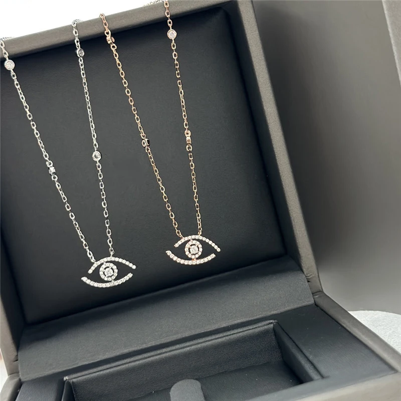 

Fashion100% 925 Sterling Silver Lucky Eye with Moving Diamond Stones Necklace Mother Women Famous Brand France Fine Jewelry Gift