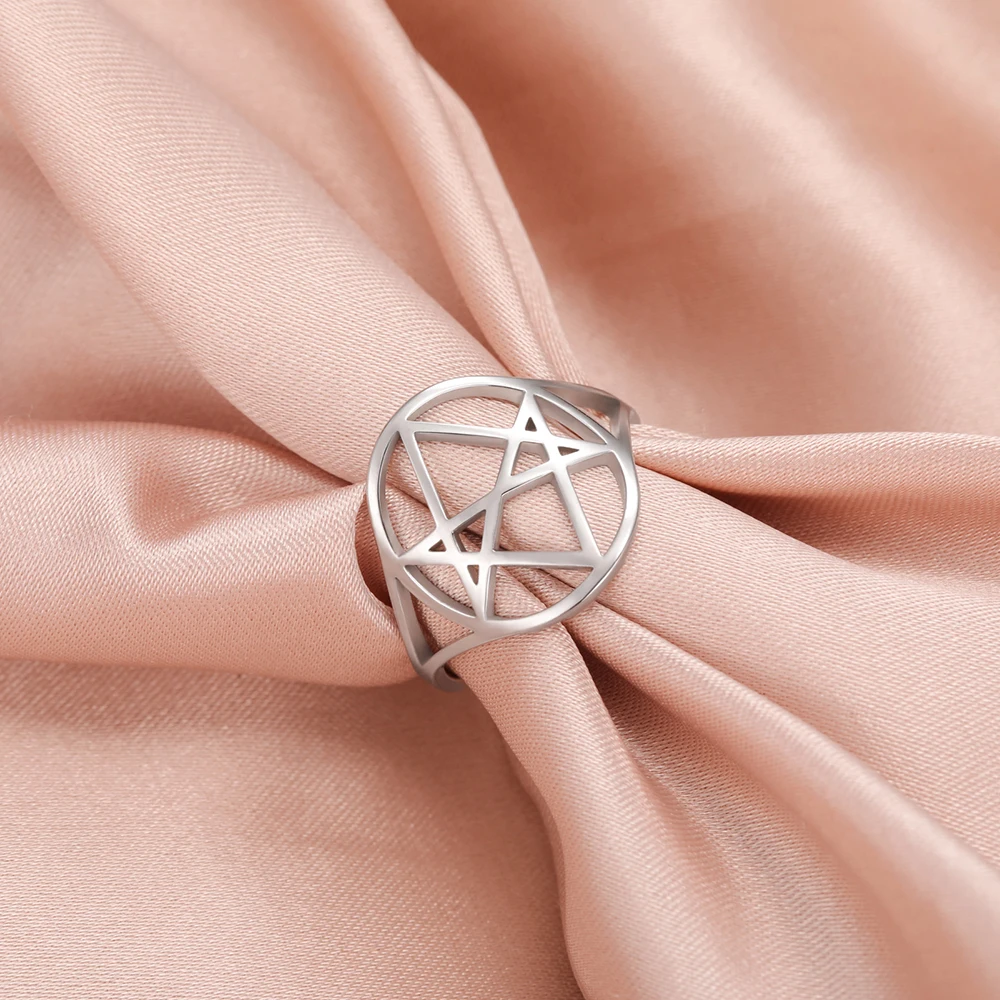 Dawapara Unicursal Hexagramm Symbol Edelstahlring für Männer Frauen Thelema Heilige Geometrie Spiritueller Schmuck – Detail 16
