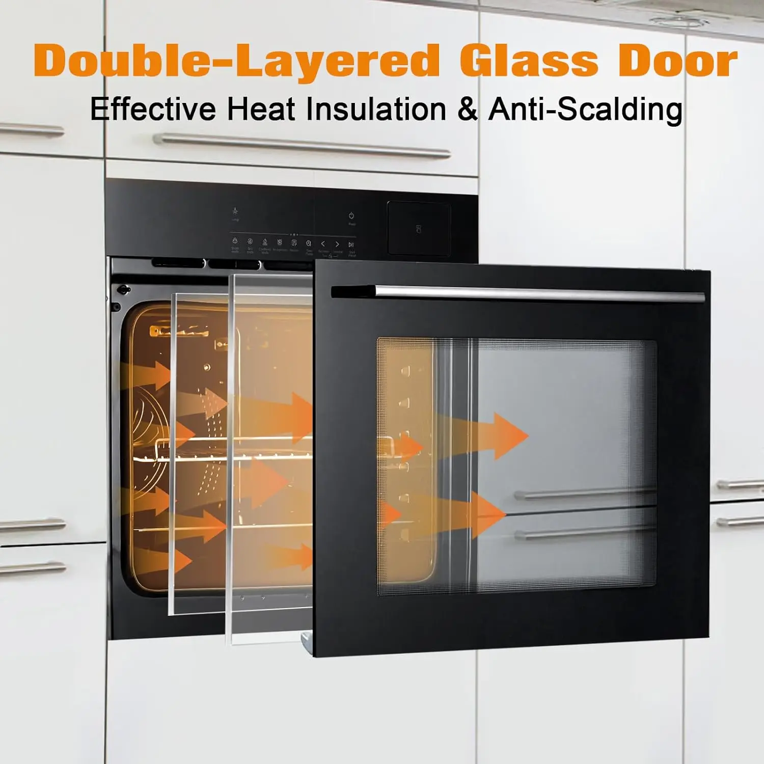 24" Electric Single Wall Oven, 8 Baking Modes, with Air Frying Function, 3000w, 3D Surround Heating with Timer, Touch Control 2