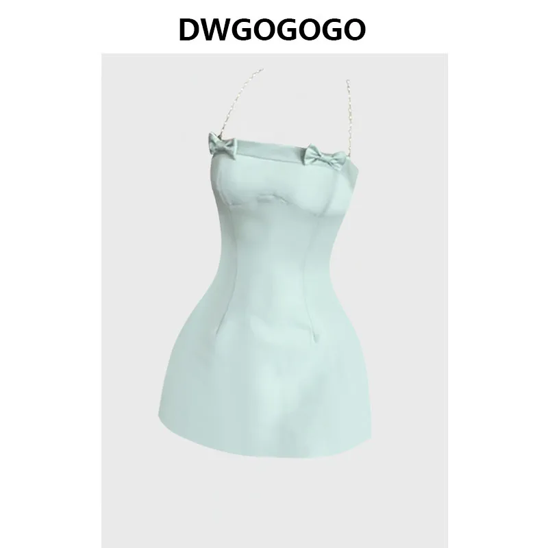 

Sweet Sleeveless Halter Neck Dress Women's Summer A-Line Skirt Bow Backless Sexy Dresses Party Club