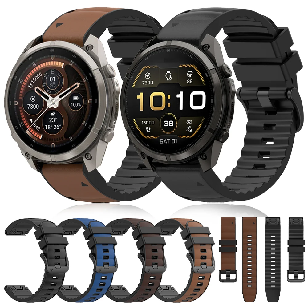 Premium QuickFit Silicone Leather WatchBand - Sport Strap, 26/22mm