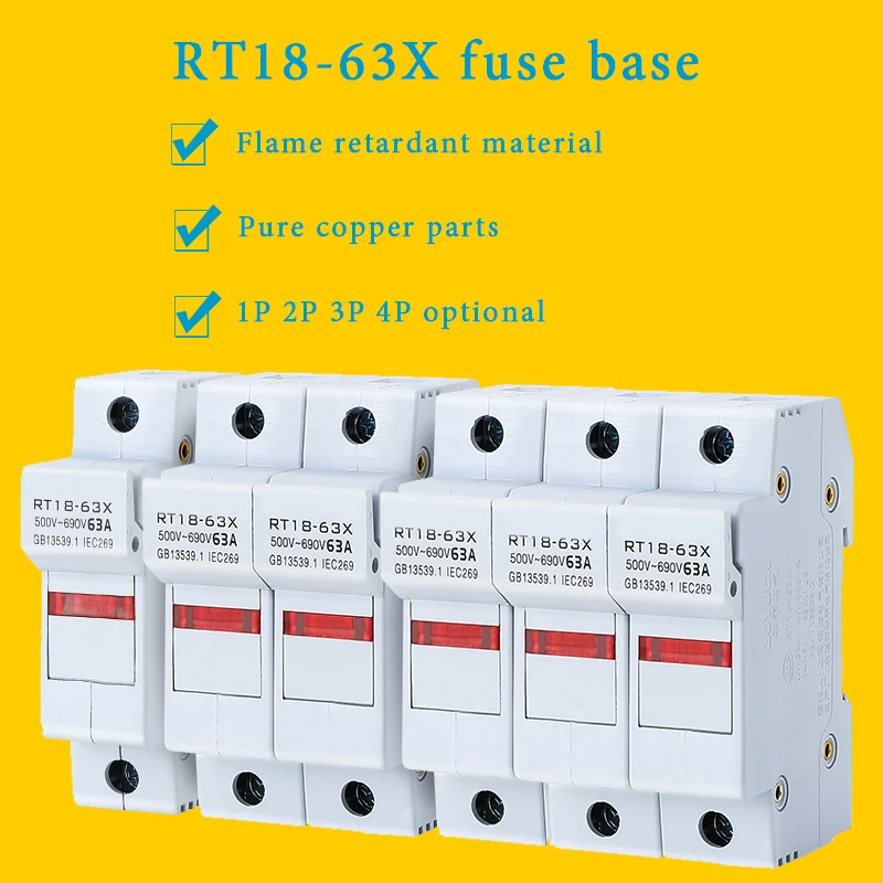 

1/2/3/4P RT18-63X 14x51mm DIN-Rail Mountingfuse Fast Blow Ceramic Tube base Holder with indicator Fusible core 32A 40A 50A 63A