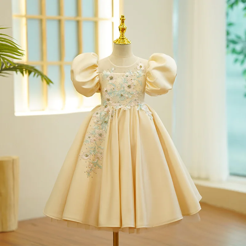 

2023 Girls Party Dresses Christmas Dress for Baby Girl Children Beading Flowers Appliques Gown Infants Elegant Hostess Costume