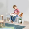 White PVC, Cloth, Sponge Kids Bookshelf with Reading Nook, Bookshelf with Soft Cushion, Storage Bench with Book Rack 1
