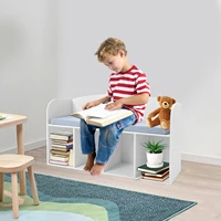White PVC, Cloth, Sponge Kids Bookshelf with Reading Nook, Bookshelf with Soft Cushion, Storage Bench with Book Rack 1
