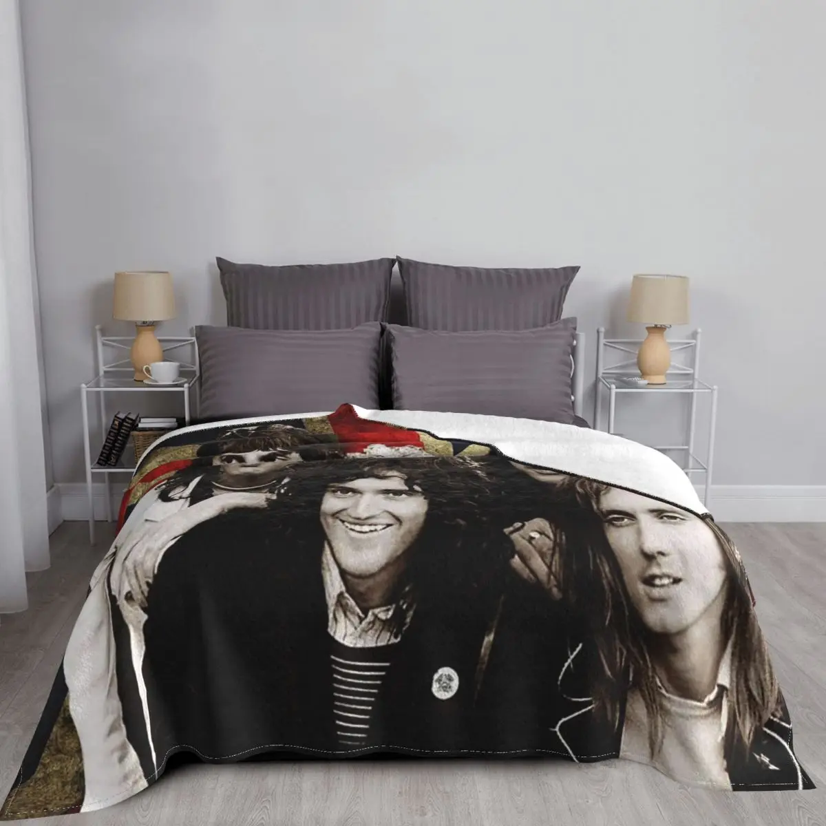 Retor Queen Band Rock Blanket Fleece Printed Multifunction Super Warm Throw Blankets for Home Car Bedspreads