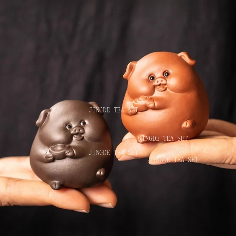 1pcs Purple Clay Pig Tea Pet Kung Fu Tea Ceremony Accessories Desktop Ornament Maintainable Cute Piggy Decorates Tea Play