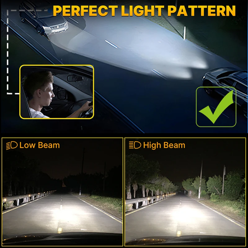 미니 무선 6000K CSP 자동차 헤드라이트 전구, 9005 9006 9012 헤드램프, 터보 LED 자동차 램프, H7, H4, H1, H11, H8, H9, 12V