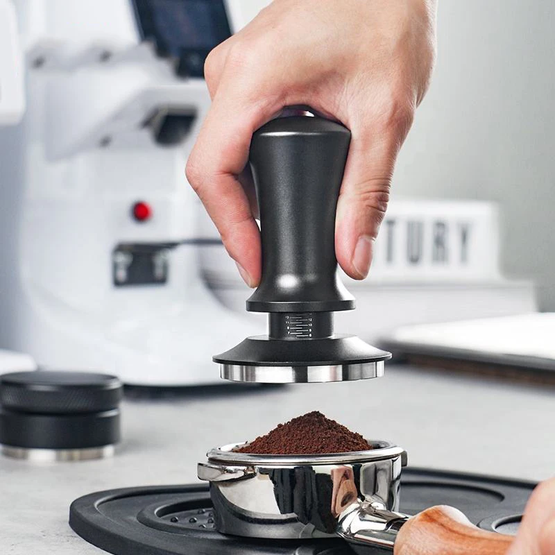 Coffee Powder Press 51mm Hengli Spiral Pattern Flat Bottom Hammer Stainless Steel Coffee Tool Masher