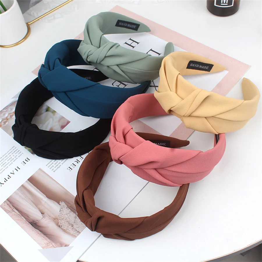 

New Knotted Headbands for Women Headdress Girls Vintage Hair Bands Cloth Wide Hairband Soft Hair Hoop Hair Accessories Headwear