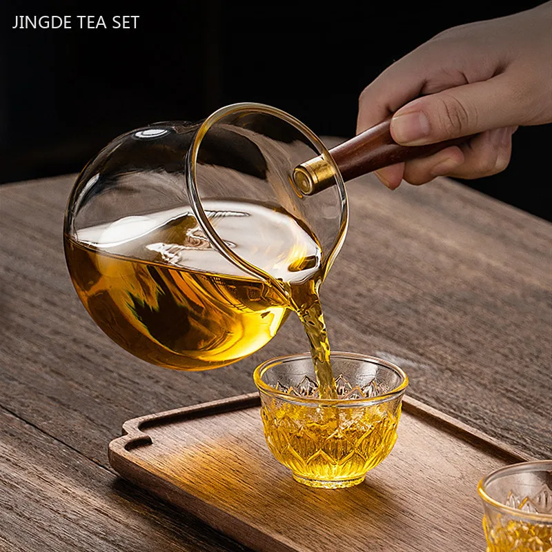 Creative Huancai Glass Fair Cup Rosewood Handle Thickened Heat-resisting Tea Divider Cha Hai Chinese Tea Sets Supplies Kettle
