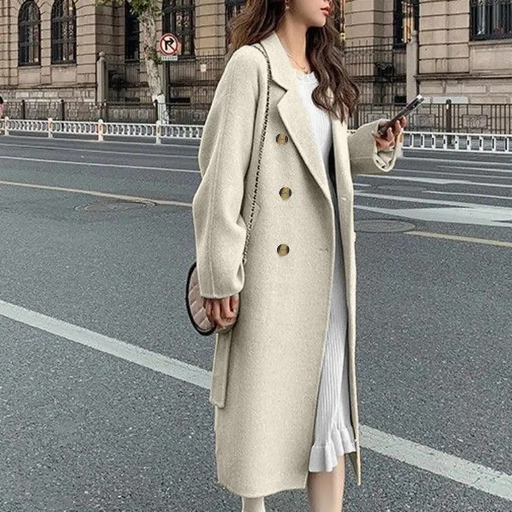 Fall Winter Women Overcoat Thickened Loose Turn-down Collar Double-breastedMid-calf Length Lady Midi Coat Korean Woolen Coat