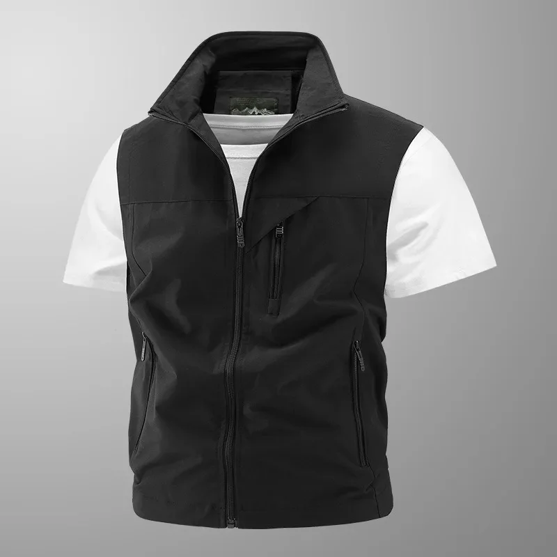 

Motorcyclist Vest Windbreaker Leather Vests for Men MAN Men's Suit Work Waterproof Luxury Clothing Sleeveless Jacket Mesh Pocket