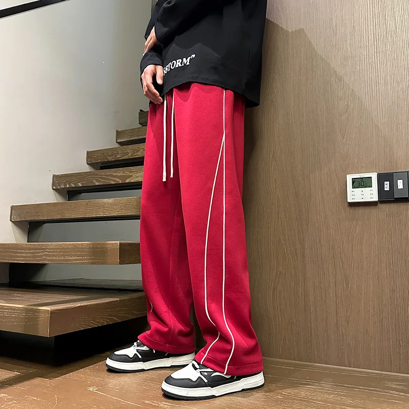 Elegant Fashion Harajuku Slim Fit Ropa Hombre Loose Casual Sport All Match Trousers Trend Pockets Straight Leg Wide Leg Pants