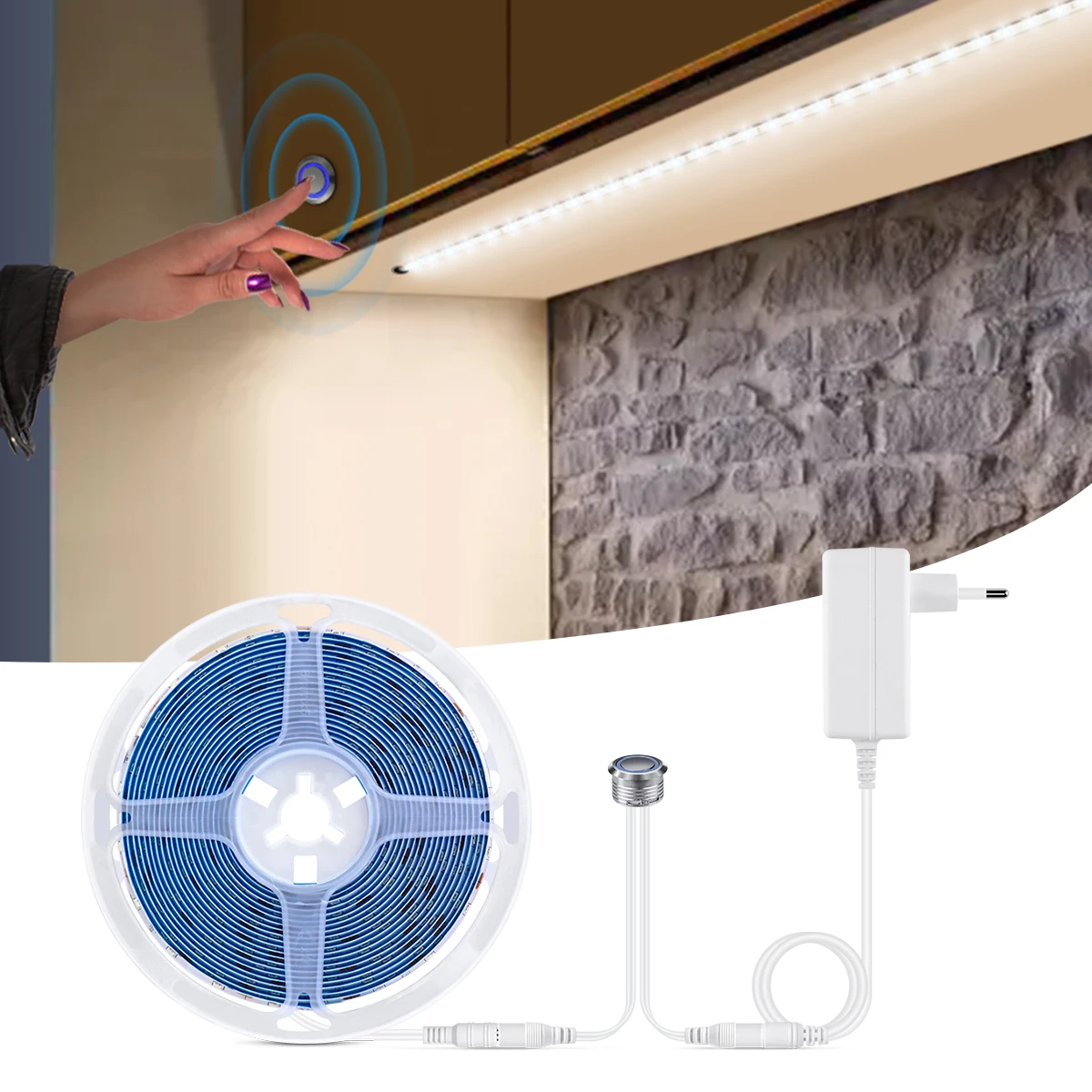 Touch Dimmable LED Strip Light 12V Recessed Touch Sensor Dimmer Switch LED Light Tape Bedroom kitchen Cabinet Backlight Lighting