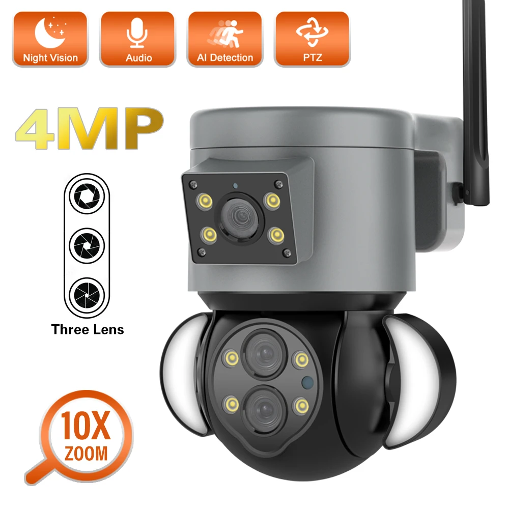 

2K 4MP WIFI IP Camera Outdoor 10X Zoom Dual Lens PTZ Cam Auto Track Two Way Audio Color Night Security Surveillance CCTV Cameras