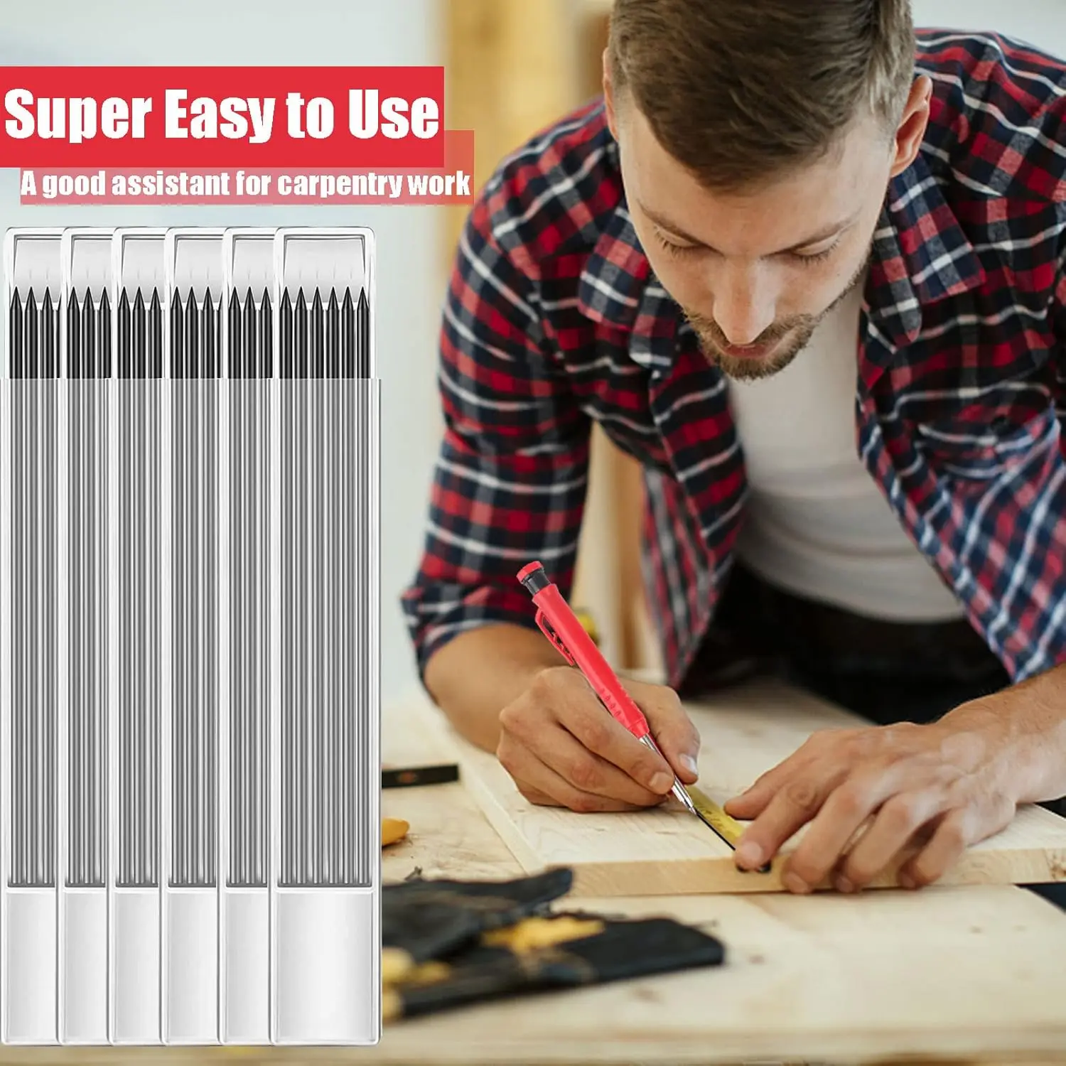 36PCS 2.8mm Carpenter Pencil Lead Refills Solid Deep Hole Construction Pencil Replacements Long Lasting Pencil Refill Black 3