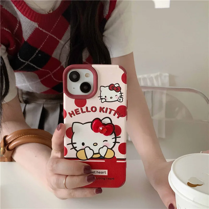 

Sanrio Hello Kitty Cute Cartoon Phone Case Iphone 15 14 13 Promax Anti Fall and Dirt Resistant Protective Cover Gifts for Girls