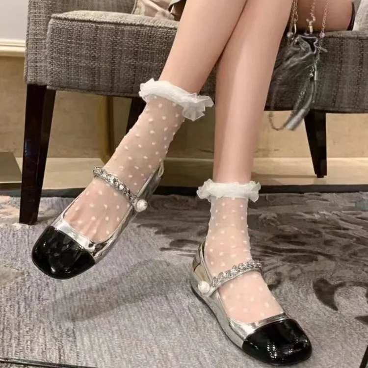 여성용 얇은 레이스 메쉬 폴카 도트, 일본 귀여운 양말, 사랑스러운 스위트 섹시 로리타, 귀여운 통기성 투명 양말, 여름
