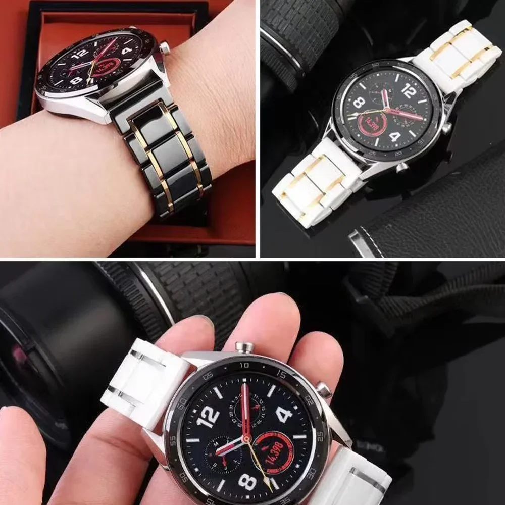 Ceramic and Metal Wristband Strap, 20mm/22mm, Adjustable and Durable Design