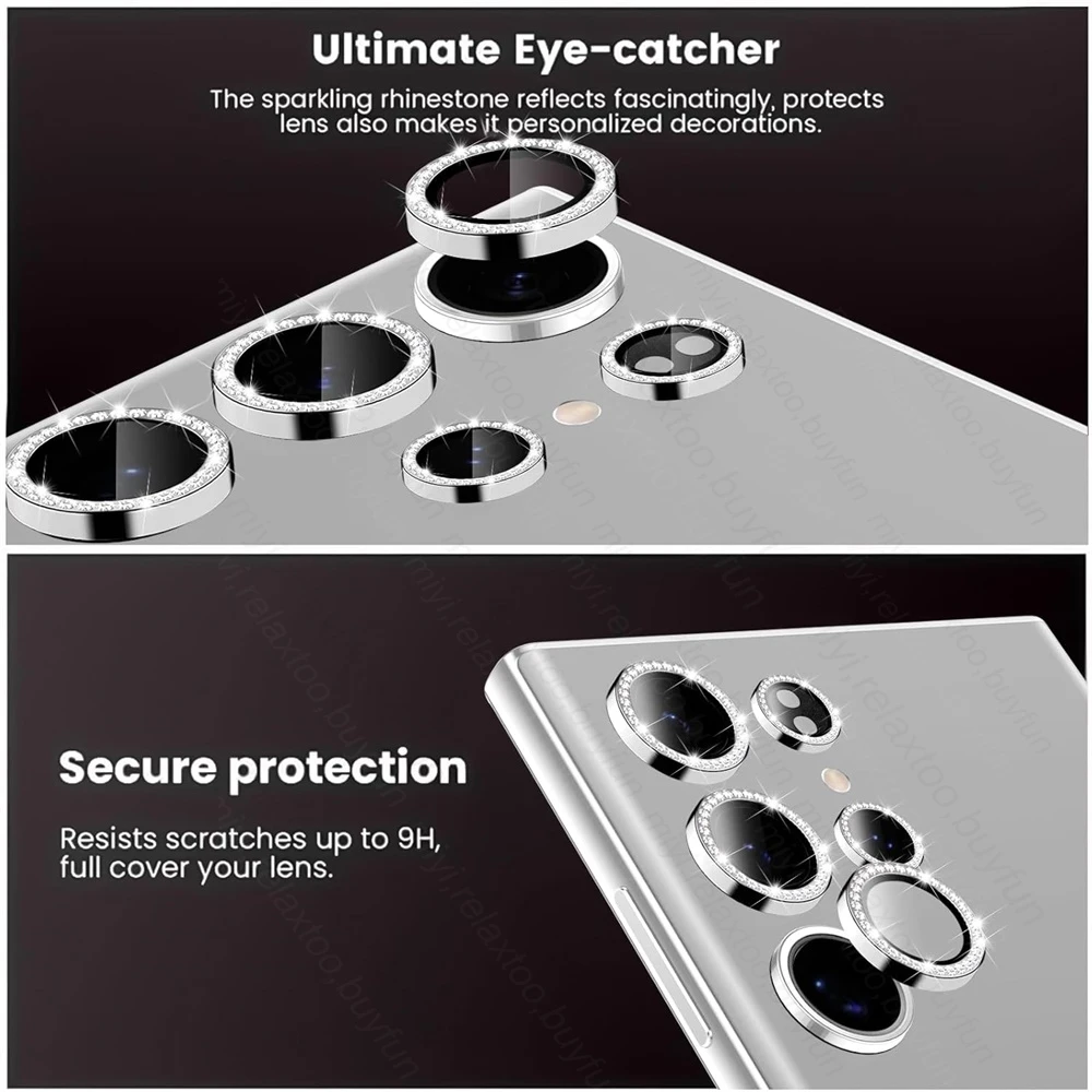Diamond Camera Lens Protector Case with Full Cover Glass and Metal Ring for Ultimate Lens Protection