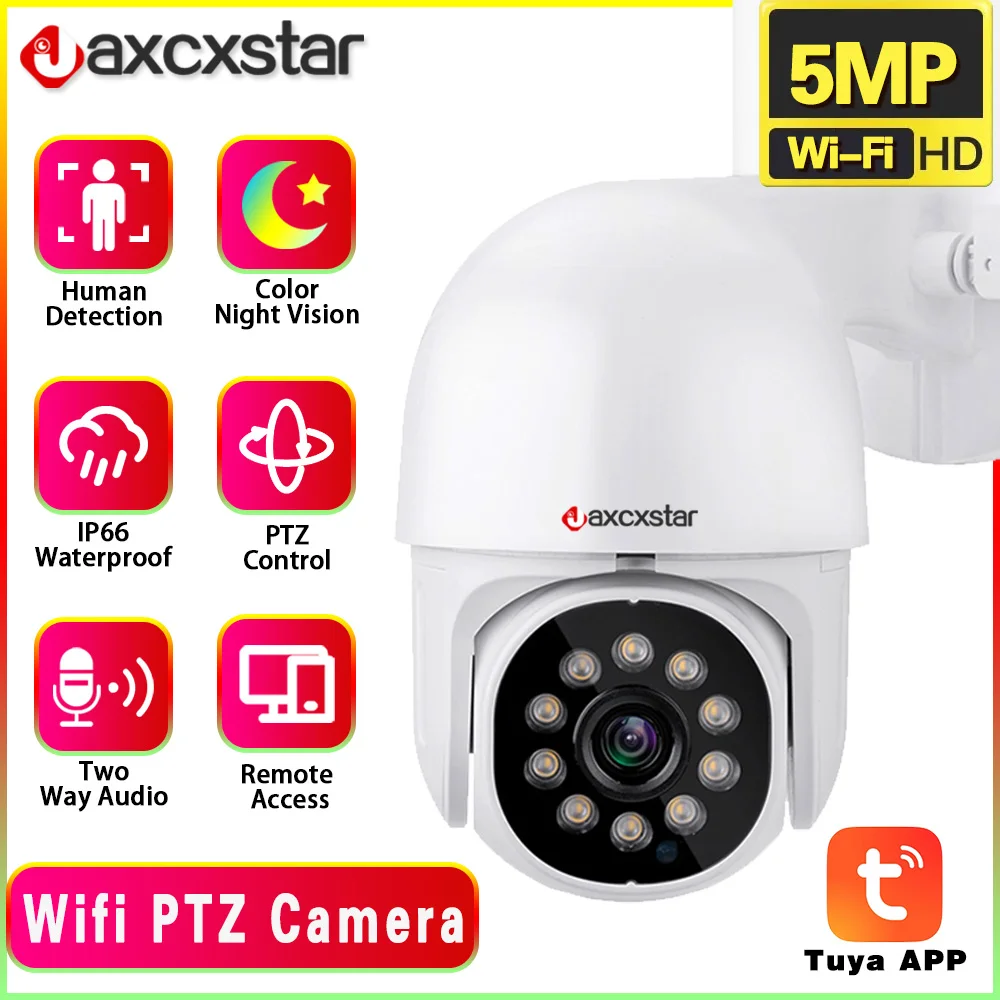 

5MP Mini PTZ IP Audio Camera WiFi Video Security Surveillance Outdoor Indoor Digital Zoom Speed Dome Tuya Smart Life Home Camera
