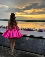 Mini Satin Sweetheart Homecoming Dresses for Teens Bow Spaghetti Straps Short Ball Gown Puffy Cocktail Prom Dress with Pockets - Image 5