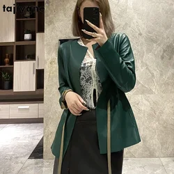 Tajiyane Real Sheepskin Coat Elegant O-neck Leather Jackets for Women 2023 Genuine Leather Jacket Elegant Loose Outwear Belt