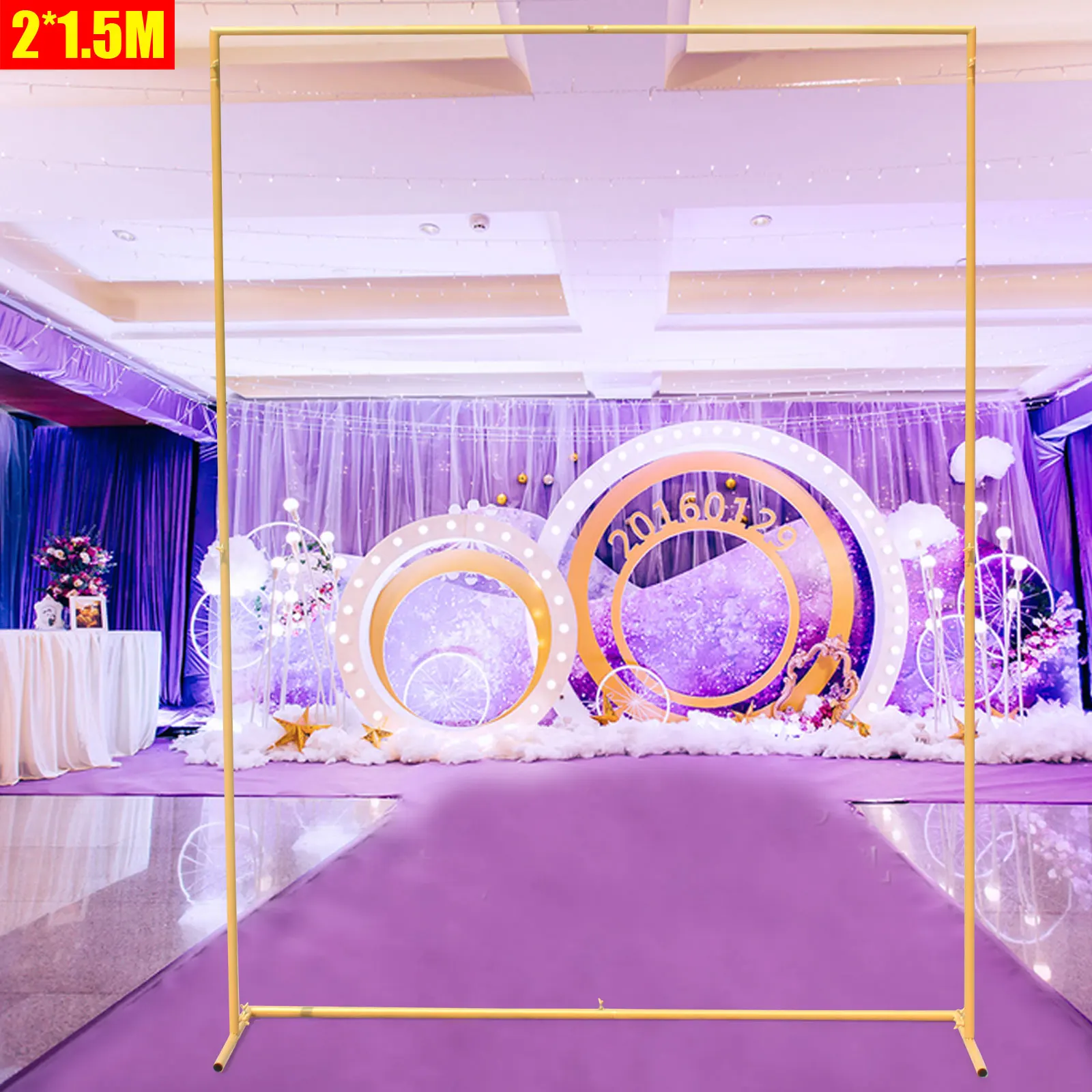 

2x1.5M Gold Rectangular Wedding Arch Garden Party Backdrop Decor Frame Flower Balloon Rack Metal Backdrop Stand