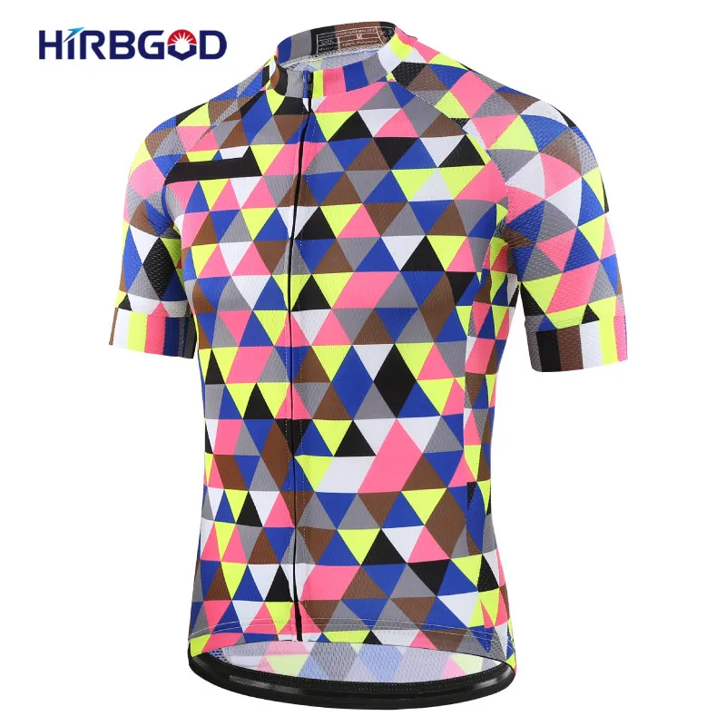 

HIRBGOD Men Summer Cycling Jersey Short Pro Team MTB Racing Shirt Runing Sportwear Sleeve Breathable Quick Dry Bicycle Clothing