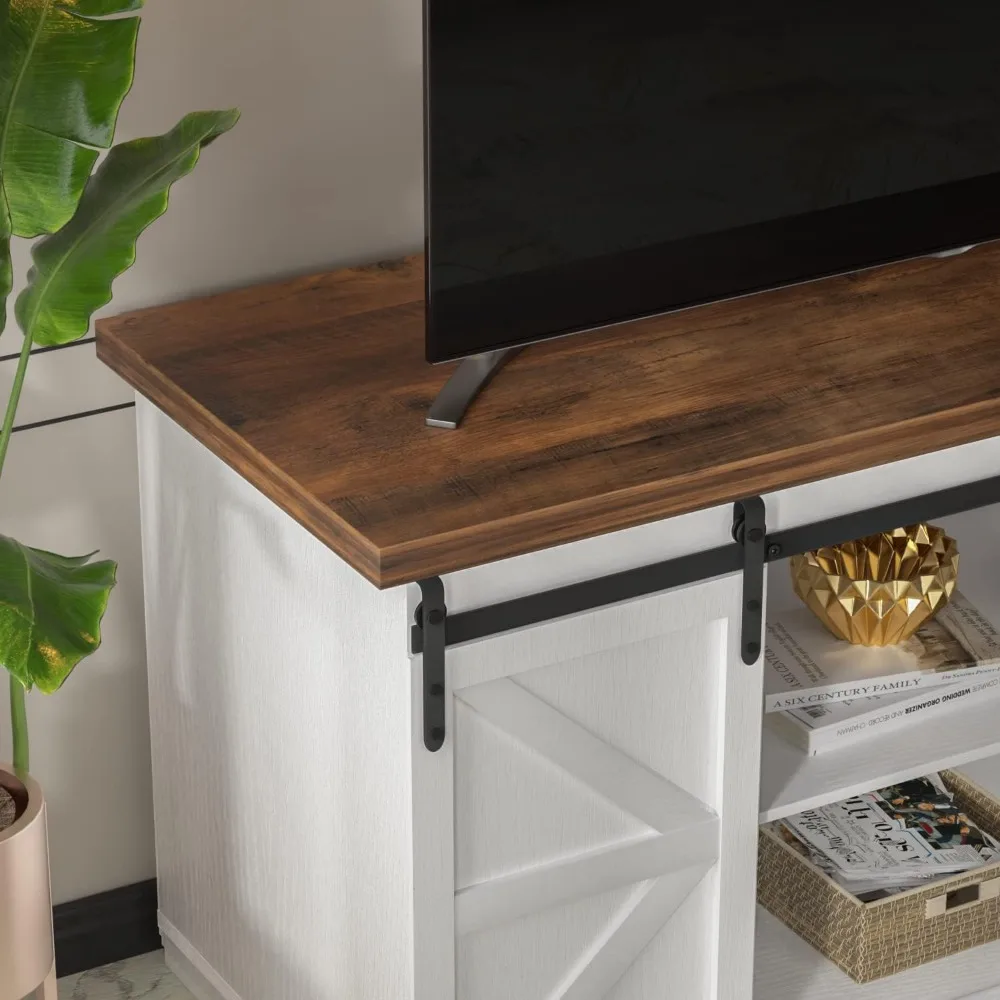 TV Stand for 65 Inch TV, Entertainment Center with Storage Cabinets and Sliding Barn Doors, Mid Century Modern Media TV Table 4
