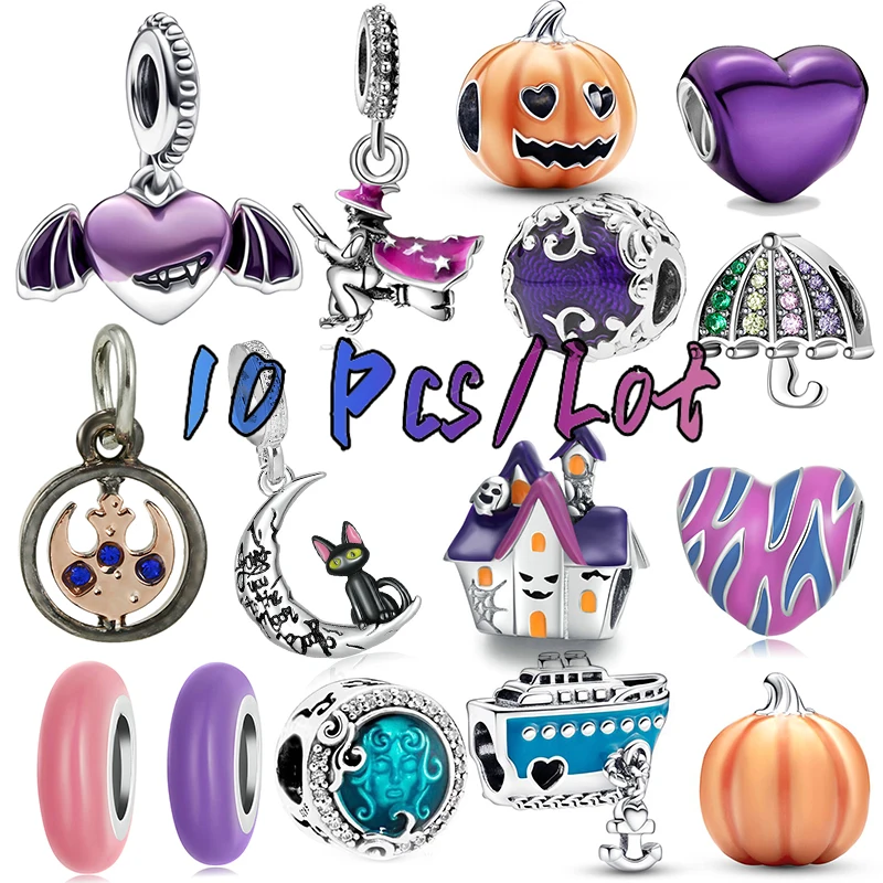 5-10Pcs/Lot Purple Angel Charm Pumpkin Castle Beads DIY Made Brand Bracelets Necklace For Women Fine Pendant Fashion Jewelry