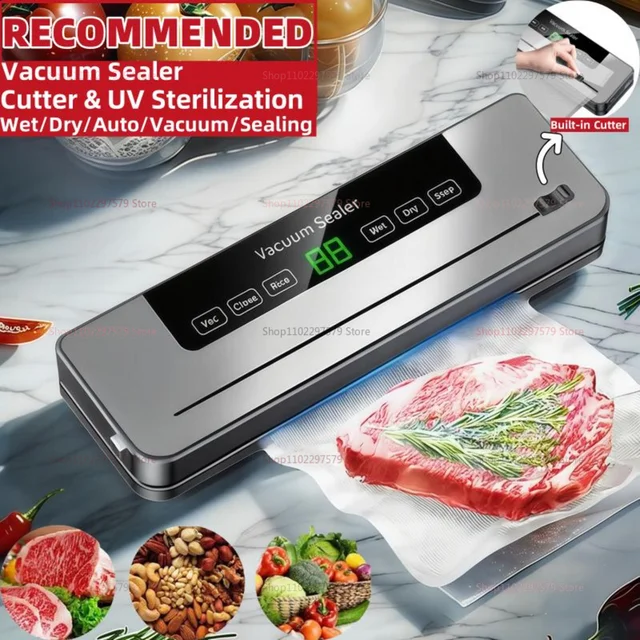 Food Vacuum Sealer Machine Dry Wet Food Vacuum Packaging Machine Built-in Cutter with UV Kitchen Food Storage Sealing Machine 1