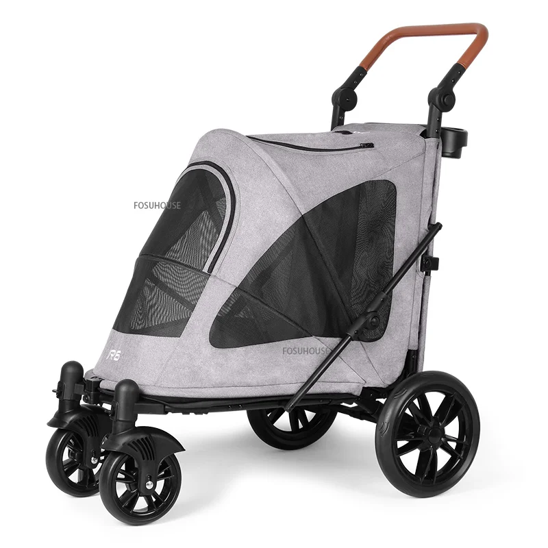 4 Wheel Folding Luxury Dog Stroller Cat Traveling Strolling Cart  Black/Silver